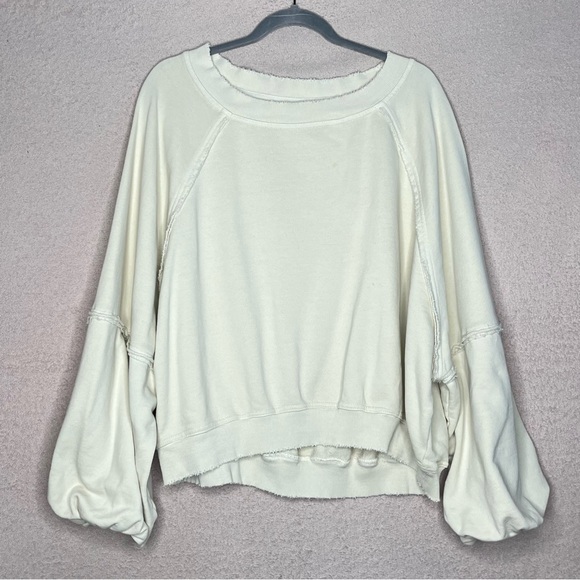 Free People Sweet Deets Sweatshirt-Women’s S-Cream Oversized Pullover Cotton - Picture 6 of 12